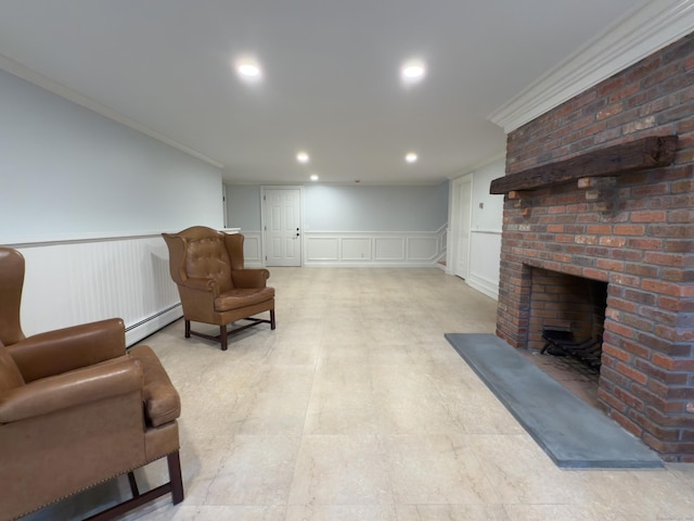 6 Jeffro Dr, Ridgefield, CT 06877 - sitting room with a baseboard heating unit, a decorative wall, ornamental molding, wainscoting, and recessed lighting
