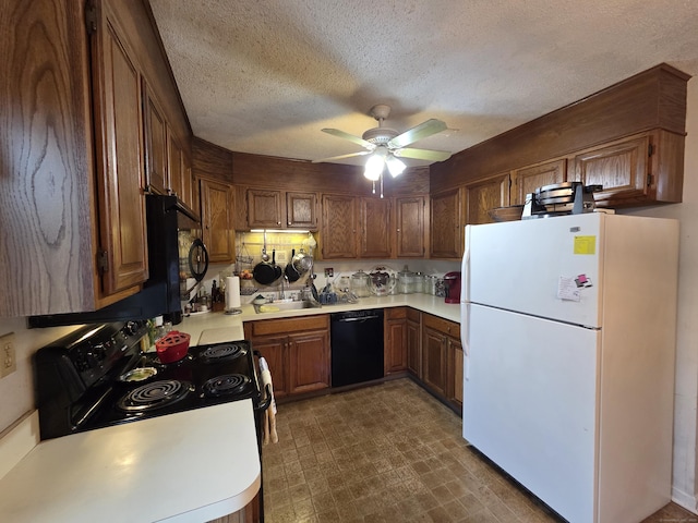 16 Seymour Rd Unit 2C, East Granby, CT 06026 - kitchen featuring black appliances, light countertops, a textured ceiling, and a ceiling fan