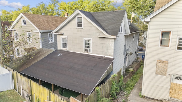 189 Ferry St, New Haven, CT 06513 - rear view of property with a shingled roof and a wooden deck
