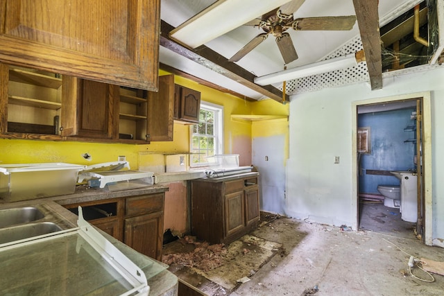 212 Prospect St, Norwich, CT 06360 - kitchen with a ceiling fan and open shelves