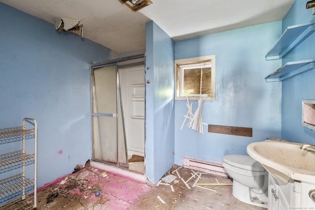 212 Prospect St, Norwich, CT 06360 - bathroom with a baseboard heating unit, vanity, and a shower