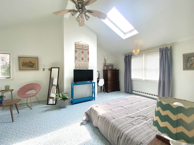 50 Howe St, Milford, CT 06460 - bedroom with baseboard heating, a skylight, vaulted ceiling, and ceiling fan