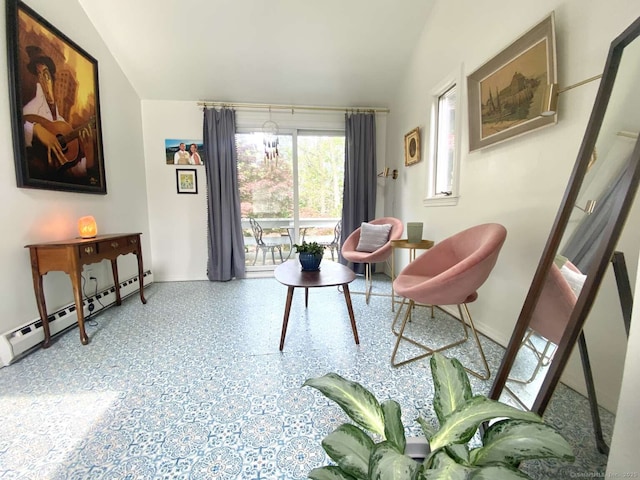50 Howe St, Milford, CT 06460 - office space with a baseboard radiator, vaulted ceiling, and speckle patterned floor