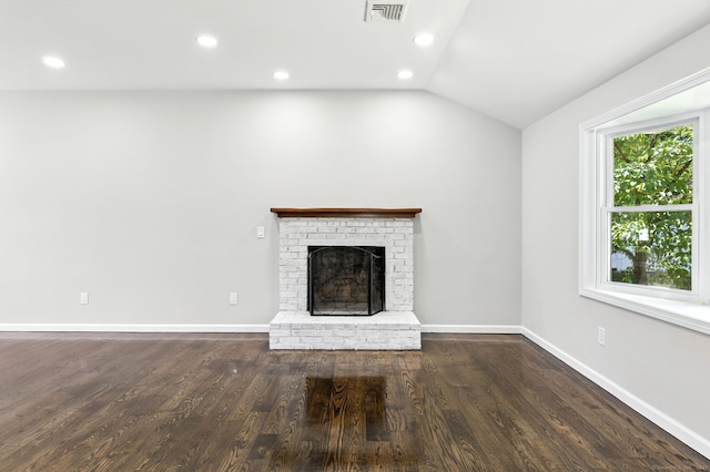 15 Beech St, North Branford, CT 06471 - unfurnished living room featuring wood finished floors, vaulted ceiling, a fireplace, and recessed lighting