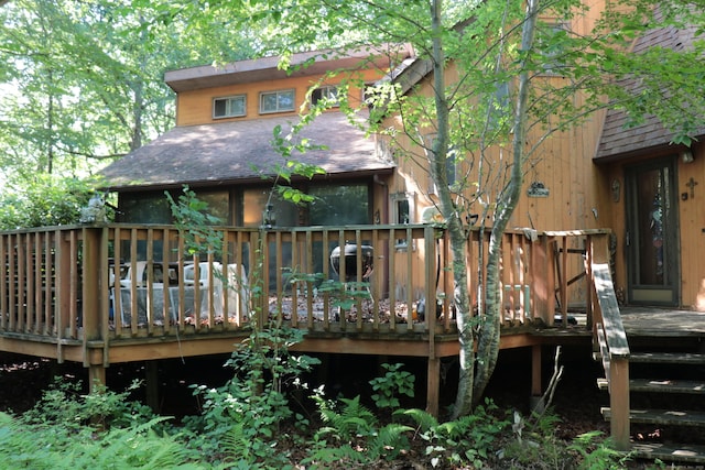 110R Bloomingdale Rd, Waterford, CT 06375 - rear view of property with a wooden deck and a shingled roof