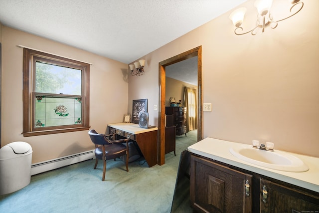 64 Melcon Dr, Southington, CT 06489 - bathroom featuring a baseboard radiator, a chandelier, vanity, and a textured ceiling