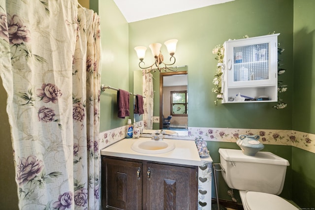 64 Melcon Dr, Southington, CT 06489 - bathroom with vanity, a chandelier, and a shower with curtain