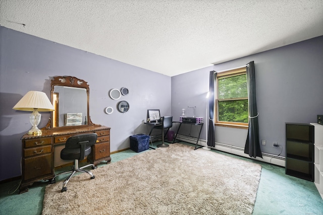 64 Melcon Dr, Southington, CT 06489 - office area with carpet floors, a baseboard heating unit, and a textured ceiling
