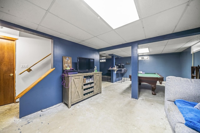 64 Melcon Dr, Southington, CT 06489 - playroom with a paneled ceiling, billiards, and unfinished concrete floors