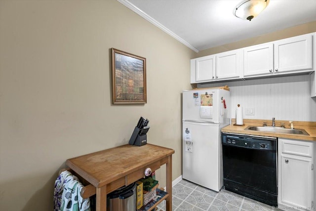 230 W Walk Walk Unit 230, West Haven, CT 06516 - kitchen featuring dishwasher, freestanding refrigerator, ornamental molding, white cabinetry, and light countertops