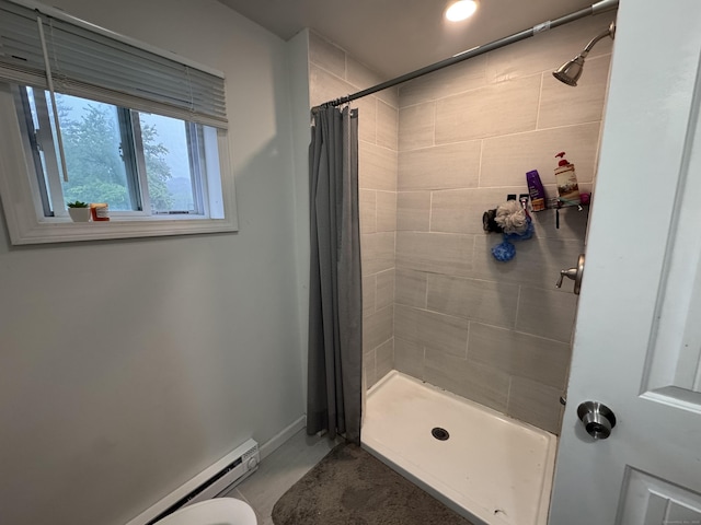 24 N Forest Cir, West Haven, CT 06516 - bathroom with baseboard heating, tiled shower, and recessed lighting