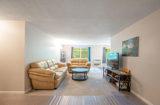 14 Newtown Rd Unit B9, Danbury, CT 06810 - carpeted living room featuring a textured ceiling and a wall unit AC