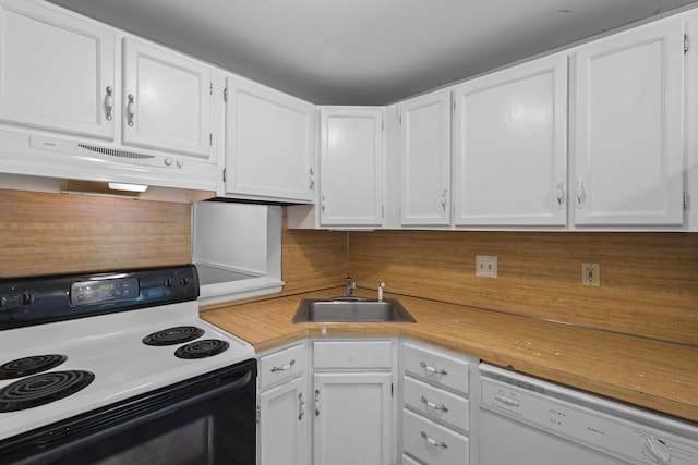 46 Rising Trail Dr Unit 46, Middletown, CT 06457 - kitchen with range with electric cooktop, white dishwasher, under cabinet range hood, white cabinetry, and light countertops