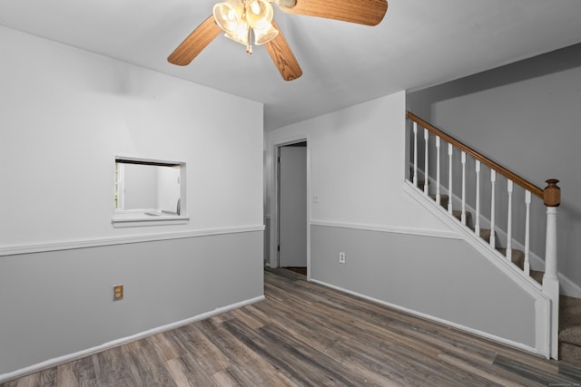 46 Rising Trail Dr Unit 46, Middletown, CT 06457 - empty room featuring wood finished floors, ceiling fan, and stairs