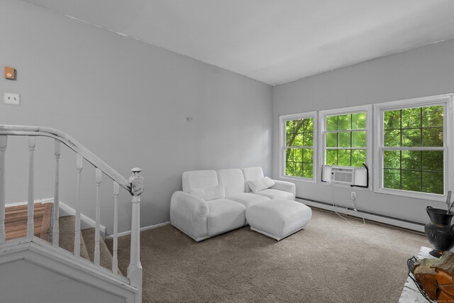 46 Rising Trail Dr Unit 46, Middletown, CT 06457 - living area with baseboard heating, cooling unit, and carpet floors