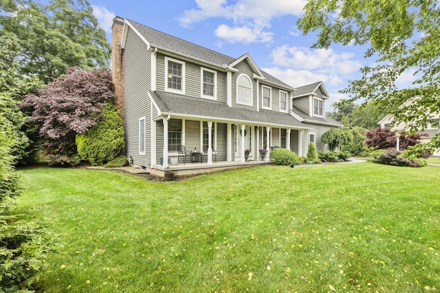 72 Hazelwood Dr, Southington, CT 06489 - view of front of property with a chimney, a front yard, covered porch, and a shingled roof