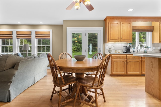 72 Hazelwood Dr, Southington, CT 06489 - dining area featuring light wood-type flooring, ceiling fan, and recessed lighting