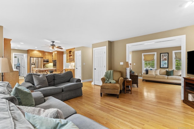 72 Hazelwood Dr, Southington, CT 06489 - living area featuring light wood-type flooring, ceiling fan, and recessed lighting