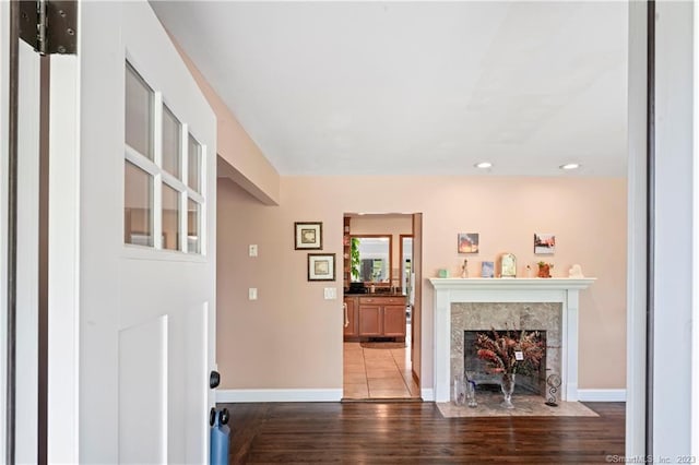 23 Sunset Hill Rd, Brookfield, CT 06804 - living area featuring wood finished floors, recessed lighting, and a high end fireplace
