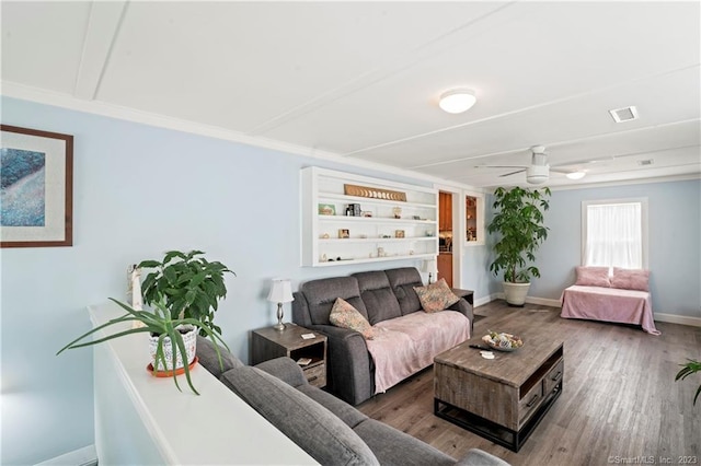 23 Sunset Hill Rd, Brookfield, CT 06804 - living room featuring wood finished floors, a ceiling fan, and crown molding
