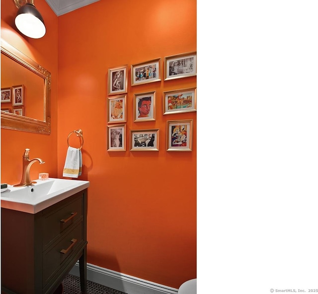 50 Pond Rd, Easton, CT 06612 - half bathroom featuring vanity and baseboards