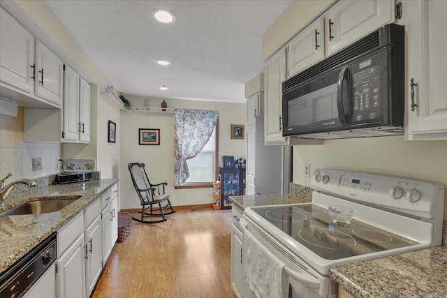 170 Summer St Unit 170, Portland, CT 06480 - kitchen with white appliances, white cabinetry, recessed lighting, and light wood finished floors