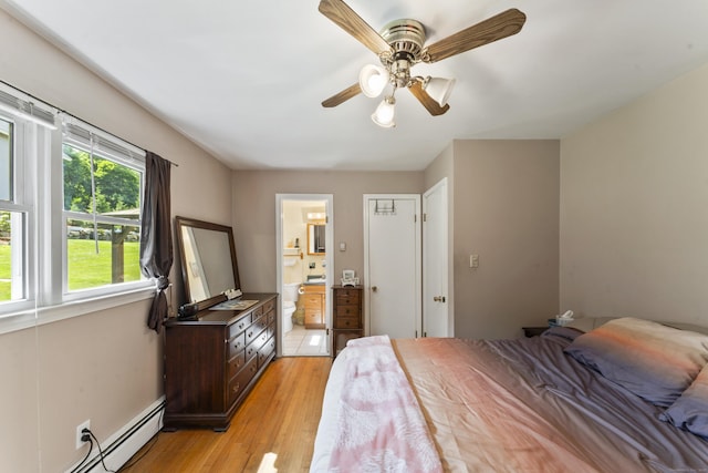 17 Stony Brook Rd, Brookfield, CT 06804 - bedroom with baseboard heating, light wood finished floors, ensuite bathroom, and ceiling fan