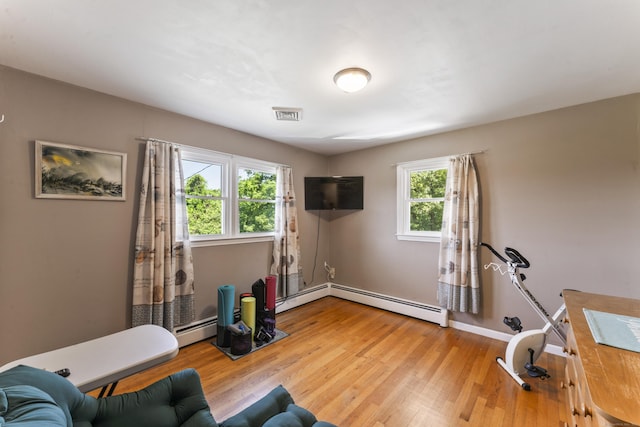 17 Stony Brook Rd, Brookfield, CT 06804 - exercise room featuring baseboard heating and wood finished floors