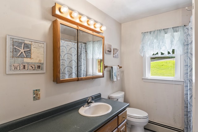 17 Stony Brook Rd, Brookfield, CT 06804 - bathroom with a baseboard heating unit, vanity, and curtained shower