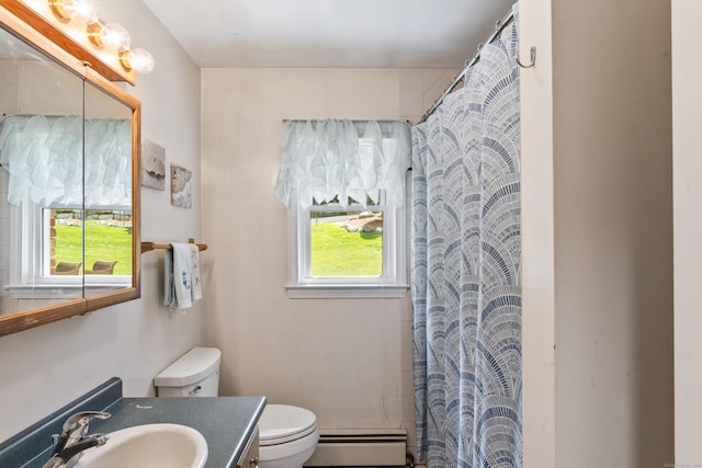 17 Stony Brook Rd, Brookfield, CT 06804 - bathroom featuring a baseboard heating unit, vanity, and a shower with shower curtain