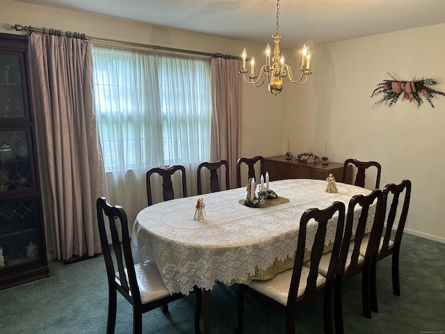 16 Round Hill Cir, Naugatuck, CT 06770 - dining space with dark colored carpet and a chandelier