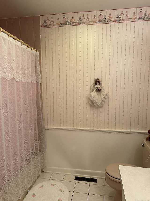 16 Round Hill Cir, Naugatuck, CT 06770 - bathroom featuring tile patterned flooring, vanity, and a shower with shower curtain