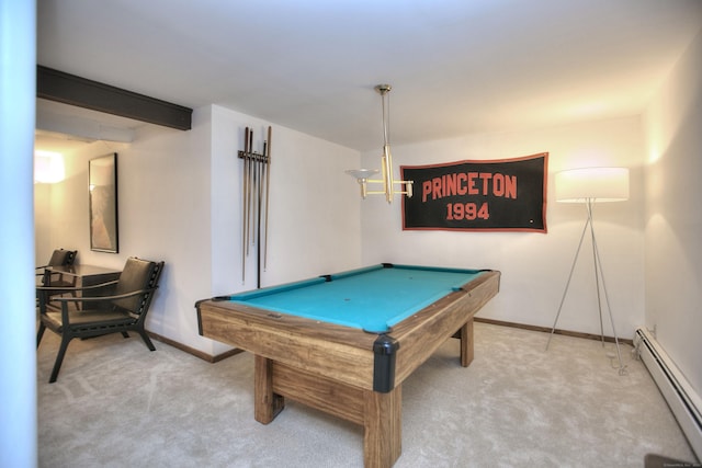 174 Cross Hwy, Westport, CT 06880 - game room featuring carpet floors, a baseboard radiator, and billiards table
