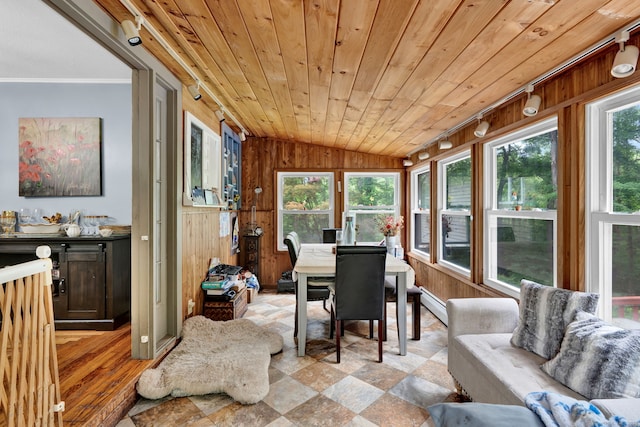 79 Ledgewood Dr, North Branford, CT 06471 - sunroom / solarium featuring vaulted ceiling, wooden walls, plenty of natural light, wood ceiling, and stone finish floors