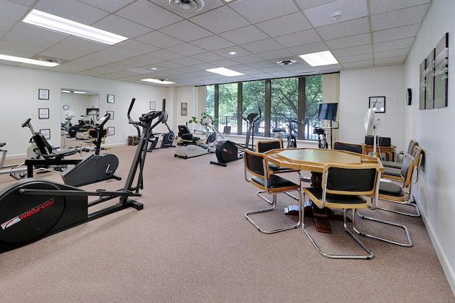 3200 Park Ave Unit 6A2, Bridgeport, CT 06604 - exercise room featuring a drop ceiling, carpet floors, and expansive windows