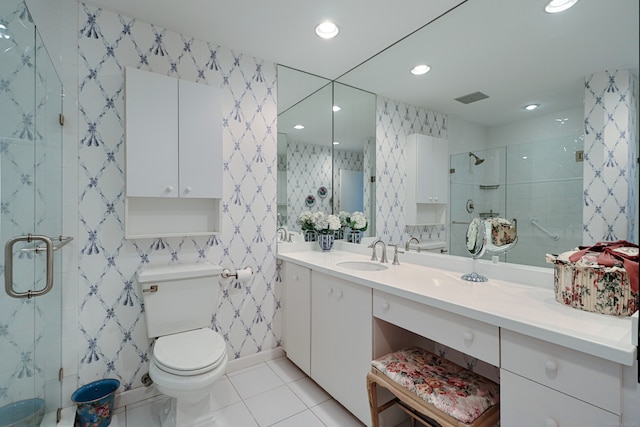 3200 Park Ave Unit 6A2, Bridgeport, CT 06604 - bathroom featuring a stall shower, tile patterned flooring, vanity, and recessed lighting