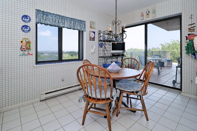 3200 Park Ave Unit 6A2, Bridgeport, CT 06604 - dining room featuring baseboard heating, wallpapered walls, a chandelier, and tile patterned flooring