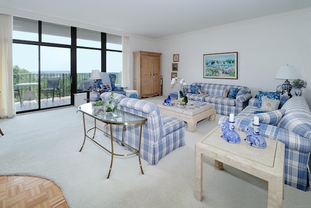 3200 Park Ave Unit 6A2, Bridgeport, CT 06604 - carpeted living area featuring healthy amount of natural light, crown molding, and a wall of windows