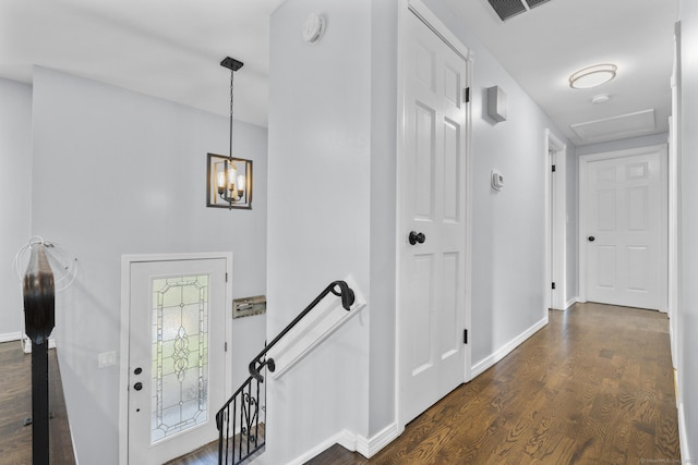32 Cullen Ave, West Haven, CT 06516 - foyer with dark wood-style floors and a chandelier