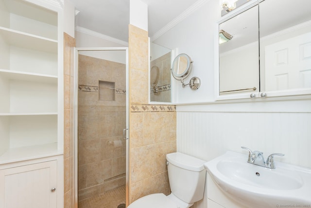 10 Sable St, Norwalk, CT 06854 - full bath with a shower stall, crown molding, vanity, and wainscoting