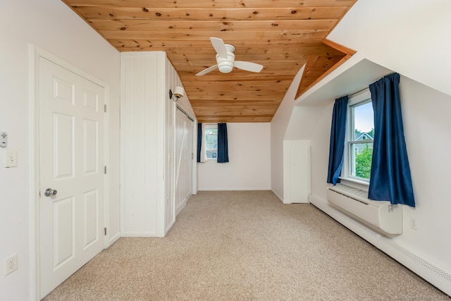 10 Sable St, Norwalk, CT 06854 - additional living space featuring wood ceiling, baseboard heating, light carpet, a ceiling fan, and lofted ceiling