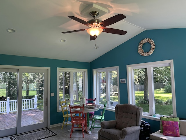 25 Tanglewood Ln, Naugatuck, CT 06770 - sunroom with lofted ceiling, wood finished floors, a deck, and recessed lighting