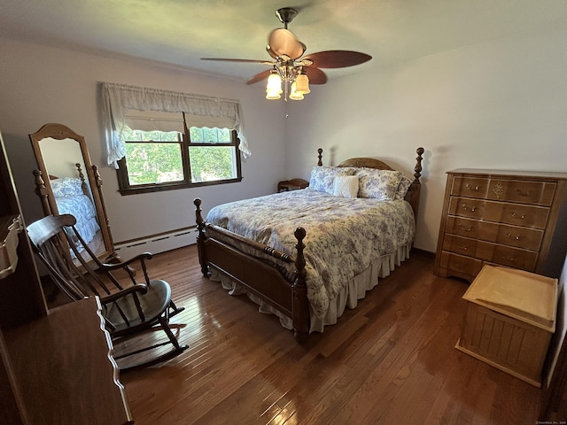 25 Tanglewood Ln, Naugatuck, CT 06770 - bedroom featuring baseboard heating, dark wood finished floors, and ceiling fan