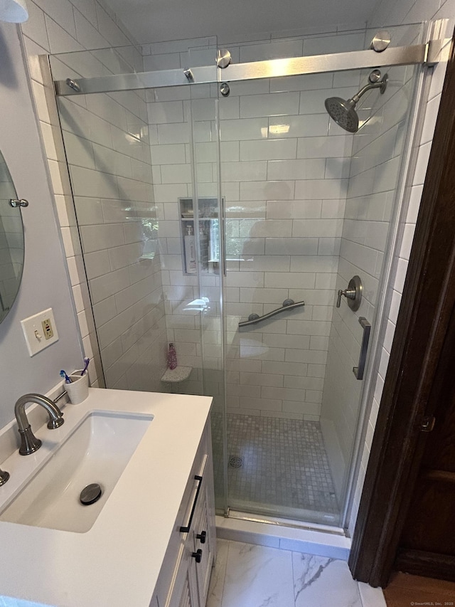 25 Tanglewood Ln, Naugatuck, CT 06770 - full bathroom featuring marble finish floors, vanity, and a shower stall