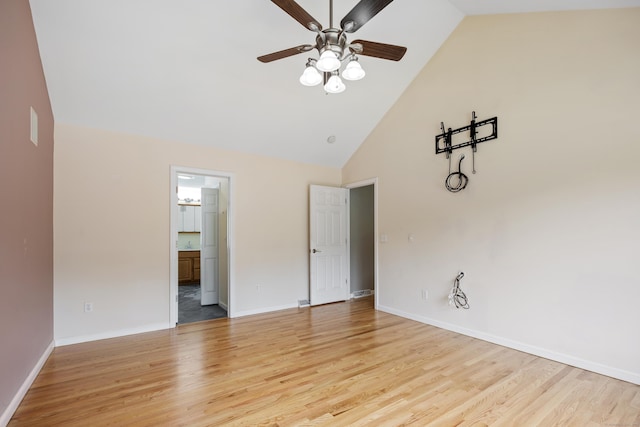 123 Sperry Ln, Meriden, CT 06451 - empty room featuring high vaulted ceiling, light wood-type flooring, and ceiling fan