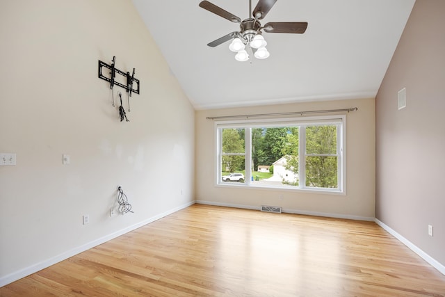 123 Sperry Ln, Meriden, CT 06451 - empty room with lofted ceiling, wood finished floors, and ceiling fan