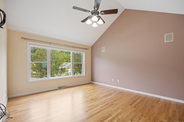 123 Sperry Ln, Meriden, CT 06451 - unfurnished room featuring light wood-style flooring, lofted ceiling, and a ceiling fan