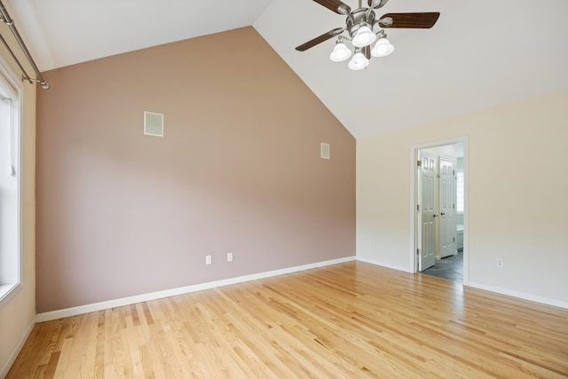 123 Sperry Ln, Meriden, CT 06451 - empty room featuring a ceiling fan, high vaulted ceiling, and wood finished floors