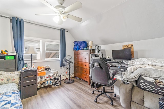 190 Whitney Ave, Bridgeport, CT 06606 - office area featuring lofted ceiling, wood finished floors, and a ceiling fan