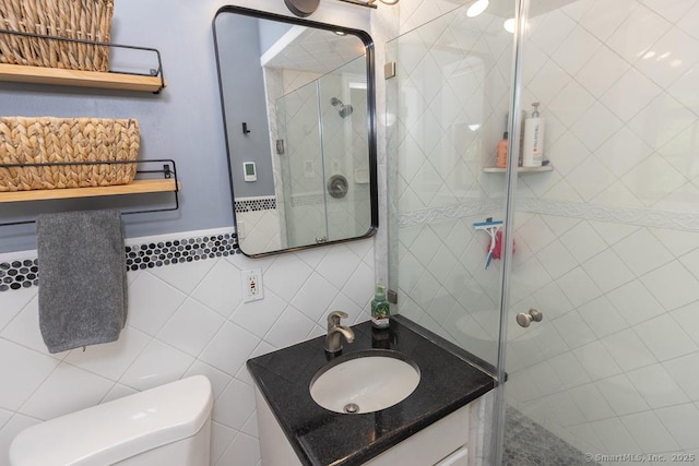 10 Laurel Grove Dr, Haddam, CT 06441 - bathroom featuring a shower stall, vanity, and tile walls